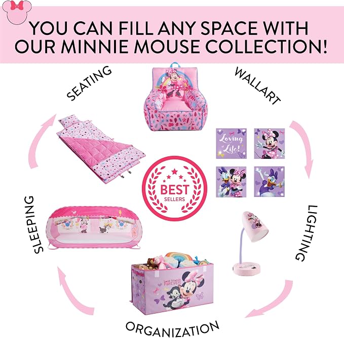 Disney Minnie Mouse Rope Storage Basket,Cute Figural Organizer Bin for Kids Room, Nursery or Toys, 10" H x 10" W