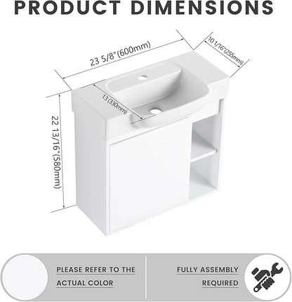 24 Inch Floating Vanity,24" Bathroom Vanity with Sink Combo,Modern Single Sink Bathroom Vanity Combo,White Wall Mounted Cabinet Set