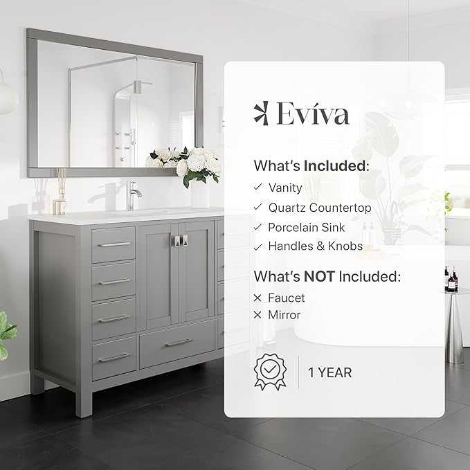 Eviva London 48 Gray Bathroom Vanity with Carrara Quartz Top
