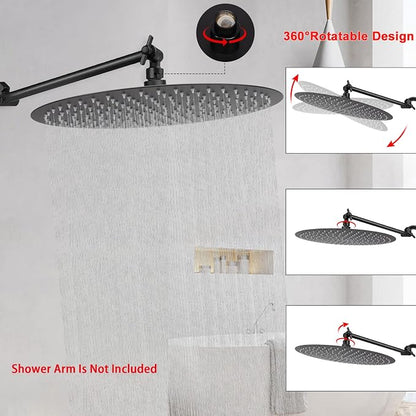 NearMoon Rain Shower Head, Ultra-Thin Design-Pressure Boosting, Awesome Some Experience, High Flow Stainless Steel Rainfall Head (16 Inch, Matte Black)
