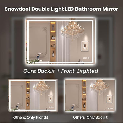 Snowdool 48 x 30 in LED Bathroom Mirror, Front and Backlit, Anti-Fog | Front and Backlit, 3 Color Temperatures, Anti-Fog, Tempered Glass