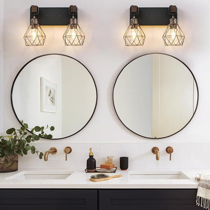 maesta Bathroom Vanity Light, 2 Light Farmhouse Fixture Over Mirror | Farmhouse Bathroom Light Fixtures, Wood & Metal, Black Gold, Anti-Rust Easy to Install for Rustic Bathroom Hallway