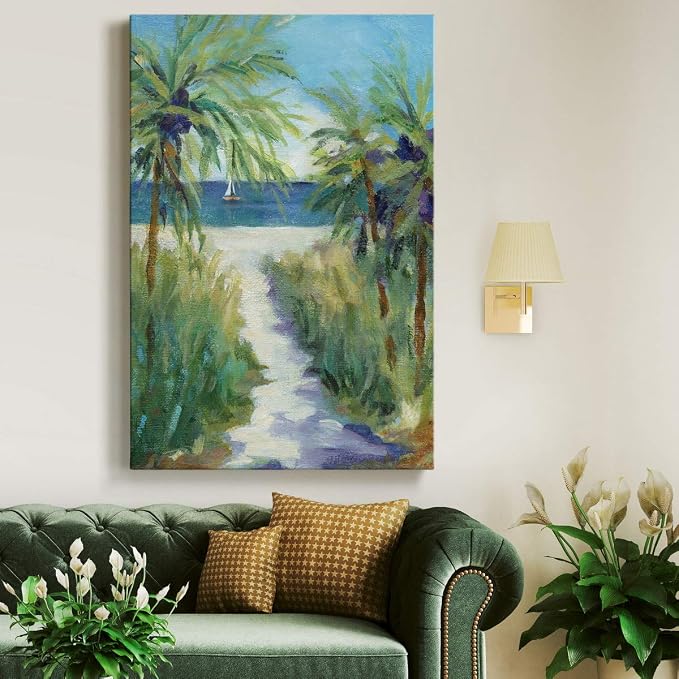 Renditions Gallery Coastal Canvas Wall Art Paintings & Prints Tropical Ocean Palm Trees Romantic Modern Decorations Nature Wall Hanging for Bedroom Living Room Office Kitchen - 18"x27" LT02