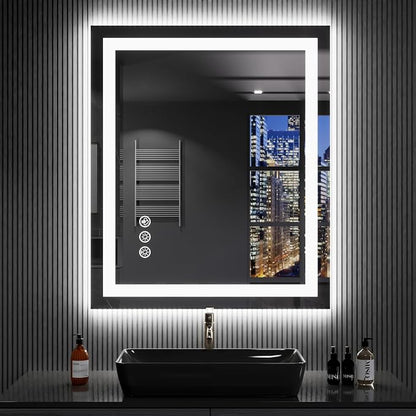 LOAAO 24"X32" RGB LED Bathroom Mirror with Lights, UL Listed | Anti-Fog, Dimmable, RGB Backlit + Front Lighted, Memory Function, Tempered Glass