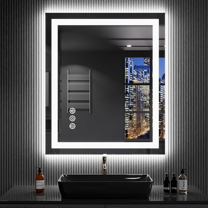 LOAAO 30"X36" RGB LED Bathroom Mirror with Lights, UL Listed | Anti-Fog, Dimmable, RGB Backlit + Front Lighted, Memory Function, Tempered Glass