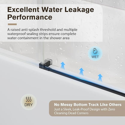 55-60" W x 60" H Frameless Bathtub Shower Door Matte Black | 1/4''(6mm) SGCC Tempered Glass,Explosion Proof Film,Nano Coating,Customizable width,Reversible installation,Easy to Clean