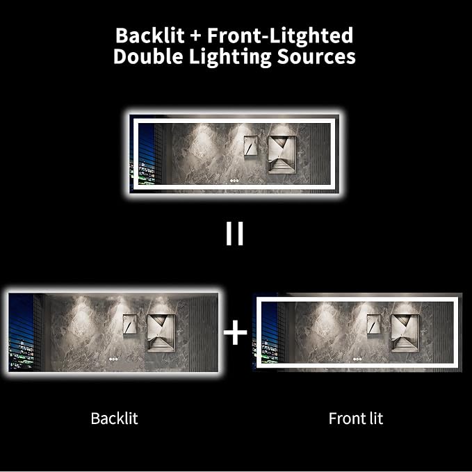 LOAAO 96"X36" LED Bathroom Mirror with Lights, UL Listed | Anti-Fog, Dimmable, 3 Color Temperature, Backlit + Front Lit, Memory Function, Tempered Glass
