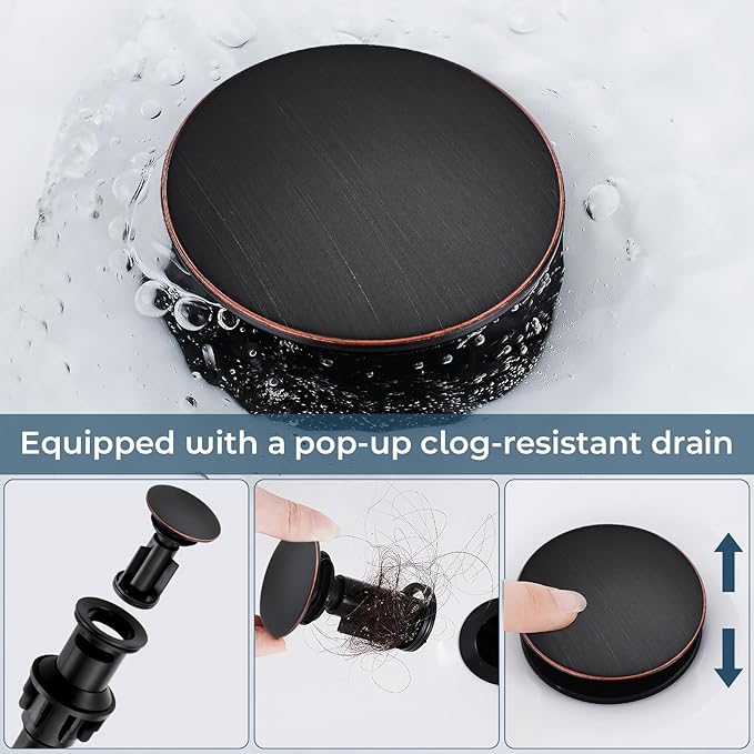 FGKQ Oil Rubbed Bronze Bathroom Faucet for Sink 3 Hole, Bathroom Sink Faucet with Pop Up Drain, 8 Inch Widespread Vanity Faucet 3 Hole, 360° Swivel Two Handle with Supply Lines