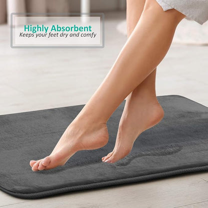 Clara Clark 2 Piece Bathroom Rugs Bath Mat Set, Velvet Memory Foam Bath Mats for Bathroom - Non-Slip, PVC Backing Bath Rugs, Washable - Dries Quickly, Grey