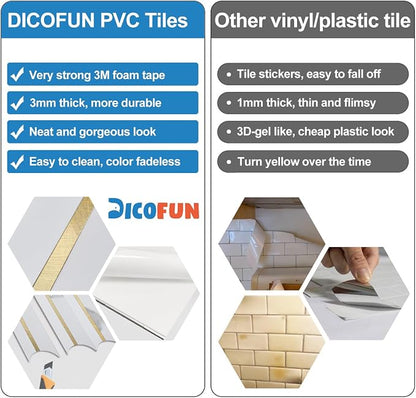 DICOFUN 10-Sheet White & Marble Look Peel and Stick Backsplash for Kitchen, PVC Stick on Backsplash Wall Tiles