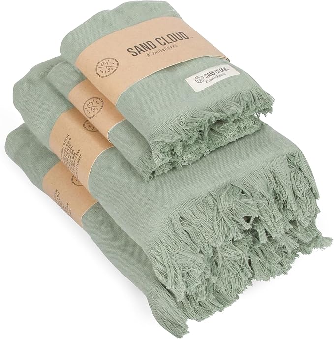 Sand Cloud Turkish Premium Bath Towels for Bathroom - Large, Set of 4 | 100% Certified Organic Turkish Cotton Yarn - Lightweight, Soft & Absorbent - Dry Faster & Cleaner - Terra Sage