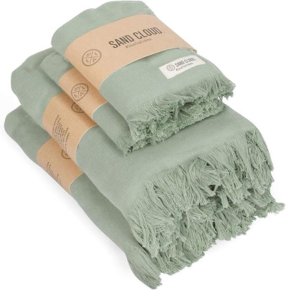 Sand Cloud Turkish Premium Bath Towels for Bathroom - Large, Set of 4 | 100% Certified Organic Turkish Cotton Yarn - Lightweight, Soft & Absorbent - Dry Faster & Cleaner - Terra Sage