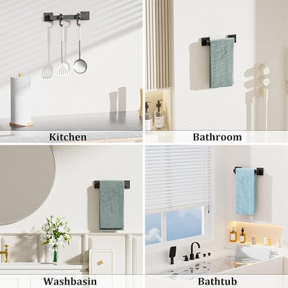 Alise Towel Bar Towel Racks for Bathroom Wall Mount 12 Inch,Matte Black | SUS304 Stainless Steel Bathroom Towel Holder, Full Square Towel Rod Towel Hanger for Bathroom Lavatory Kitchen