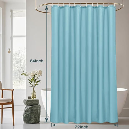 AooHome Extra Long Shower Liner, Fabric Bathroom Curtain with Hooks for Hotel, Weigthed Hem, Waterproof, 72 x 84 Inch, Blue