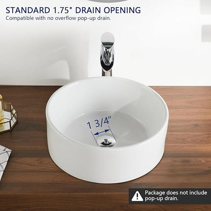 DeerValley DV-1V063 Symmetry White Circular Bowl Bathroom Vessel Sink and Modern Above Counter Porcelain Ceramic Vessel Vanity Sink Art Basin 16"x16"- Round