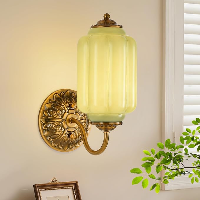 Green Glass Sconce Set of 2 Vintage Vanity Sconces Bulb Included | Green Glass Art Deco Antique Wall Sconce Wall Light for Bedroom Bathroom Living Room Entryway Antique Retro and White 2 Pack