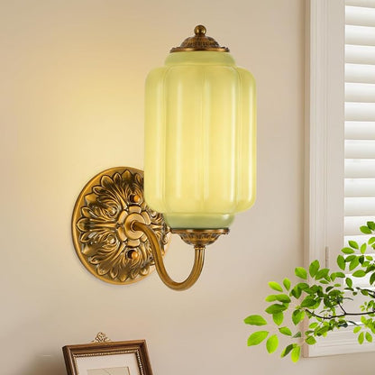 Green Glass Sconce Set of 2 Vintage Vanity Sconces Bulb Included | Green Glass Art Deco Antique Wall Sconce Wall Light for Bedroom Bathroom Living Room Entryway Antique Retro and White 2 Pack