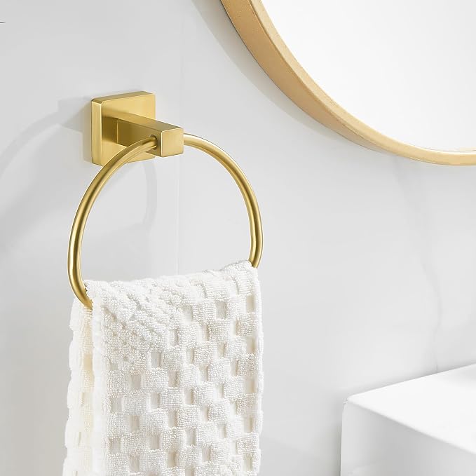 Leyden Gold Toilet Paper Holder Hand Towel Holder, Brushed Brass Toilet Roll Holder Towel Ring, Modern Bathroom Hardware Set Stainless Steel Wall Mounted 2 Pieces