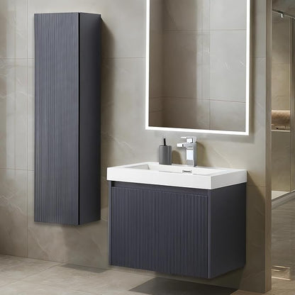 Blossom 24 Inch Bathroom Vanity with Sink and Side Cabinet, All Wood Floating Bathroom Vanity with Acrylic Sink, Bathroom Sink Cabinet with Soft-Close Drawer, Modern Style Vanities, Night Blue