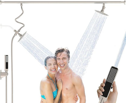 Dual Shower Head for Couples with 6-Mode Diverter, Brushed Nickel | 304 Stainless Steel, Adjustable High Pressure Double Shower Head, Couples Gift, Renter-Friendly, Fits 53"-74" Wide Bathrooms
