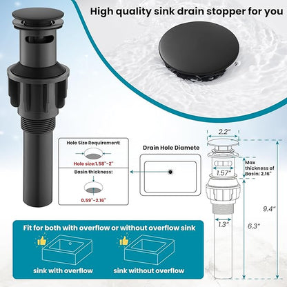 gotonovo Bathroom Sink Faucet Single Hole Double Cross Handle Knobs Lavatory Vessel Sink Mixer Tap Bathroom Faucet with Pop up Drain and Deck Cover Plate Matte Black