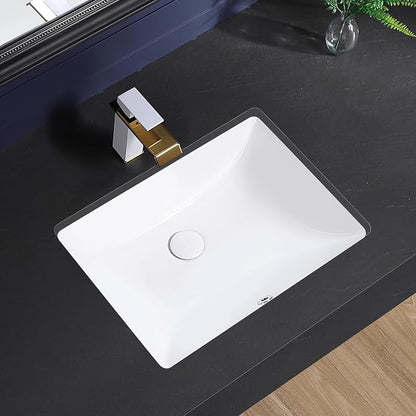 Undermount Bathroom Sink 20x15 Inch Vessel Sink White Porcelain Ceramic Under Counter Lavatory Vanity Sink Basin Rectangular Undermount Sinks with Overflow