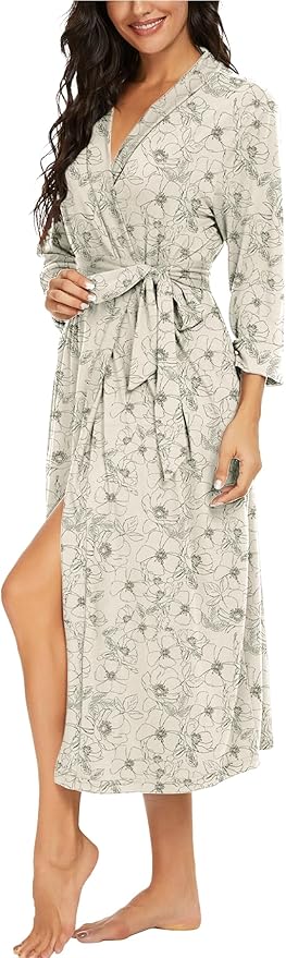VINTATRE Women Kimono Robes Long Knit Bathrobe Lightweight Soft Knit Sleepwear V-neck Casual Ladies Loungewear