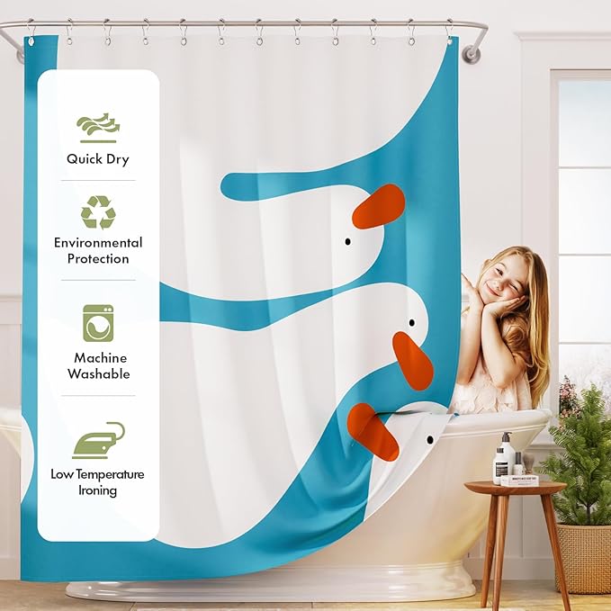 AmazerBath Cute Goose Shower Curtain, Cute Bathroom Shower Curtain Set with 12 Shower Curtain Hooks, Rustic Fabric Shower Curtain, 72x72 Inches