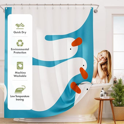 AmazerBath Cute Goose Shower Curtain, Cute Bathroom Shower Curtain Set with 12 Shower Curtain Hooks, Rustic Fabric Shower Curtain, 72x72 Inches