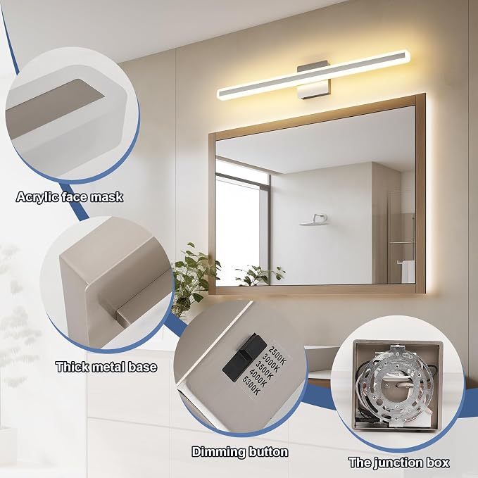 31.5 Inch Dimmable Bathroom Vanity Lights Over Mirror 5 Color Temperature Vanity Lighting Fixtures for Bath Brushed Nickel Bathroom Light fixtures Bar 5CCT