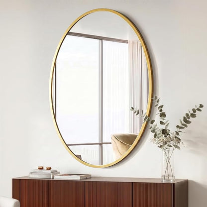 Oval Bathroom Mirror for Wall, 26"x38" Gold Bathroom Vanity Mirror | HD Shatterproof Glass, Metal Framed, Oval Vanity Mirrors for Bathroom, Bedroom, Living Room, Entryway, Horizontal or Vertical