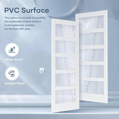 30x96 Inch Glass Sliding Barn Door Slab and 5.5ft Hardware Kit Included, 5 Frosted Glass, LVL Wood Panel Covered with White Water-Proof Scratch-Proof PVC Surface, Simple DIY Assembly