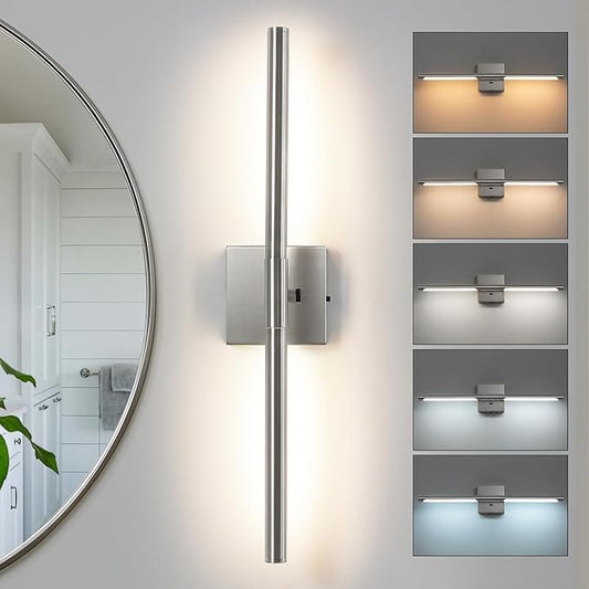 Brushed Nickel Vanity Light Fixtures for Bathroom Over Mirror 24 inch LED Bath Sconces IP44 5CCT Adjustable Morden Picture Lights for Paintings (Built-in Dimmer)