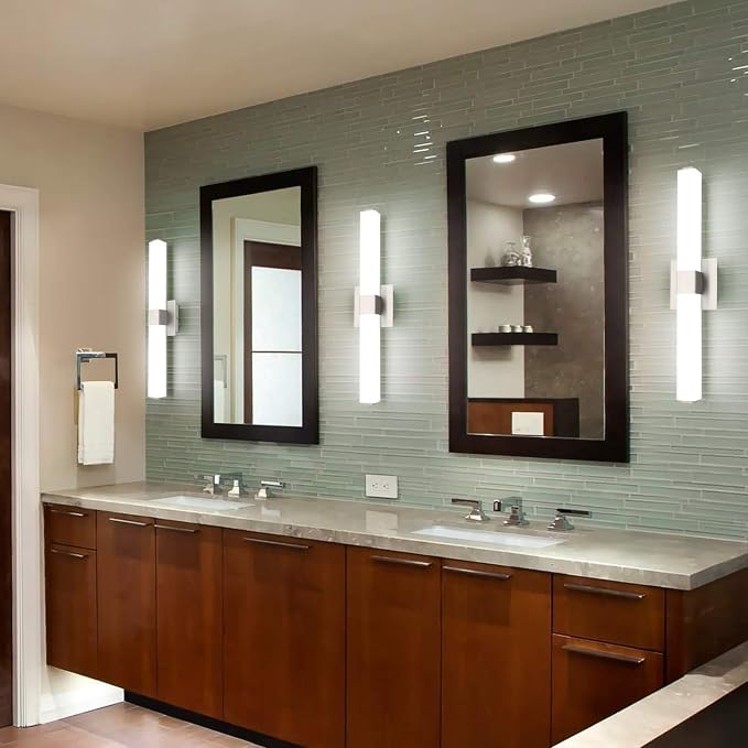 LED Bathroom Vanity Light - 24 inch Brushed Nickel Vanity Lights - Modern Bathroom Light Fixtures Over Mirror 6000K Cool White