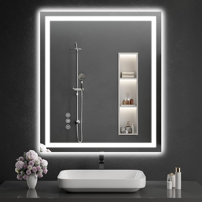 LED Bathroom Mirrors 36"x40" Bathroom Mirror with Lights for Wall, Backlit + Front Lit, 3 Colors, Anti-Fog, Dimmable Brightness for Vanity,Bathroom, Entryway, Living Room