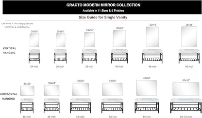 GRACTO 30 x 40'' Chrome Rectangle Bathroom Vanity Mirror for Wall Polished Silver Metal Framed Rounded Rectangular Bathroom Vanity Mirrors Vertical and Horizontal Hanging