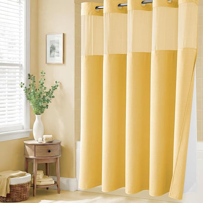 Gold Hook Free Waffle Shower Curtain & Snap-in Fabric Liner,72x87 | Less Time to install, 3 in 1 Fabric Shower Curtain and Liner Set with Magnets, Extra Long, Shower Curtains for Bathroom