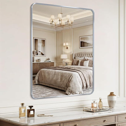 Bathroom Mirror for Wall, 30"x40" Black Bathroom Mirror for Over Sink, Shatterproof Tempered Glass Vanity Mirror with Anti-Rust Aluminum Alloy Frame, Hang Horizontally or Vertically, Silver