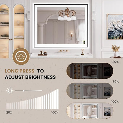 LOAAO 40"X32" LED Bathroom Mirror Black Framed | Anti-Fog, Dimmable, Memory Function, Tempered Glass, Lighted Vanity Mirror for Wall