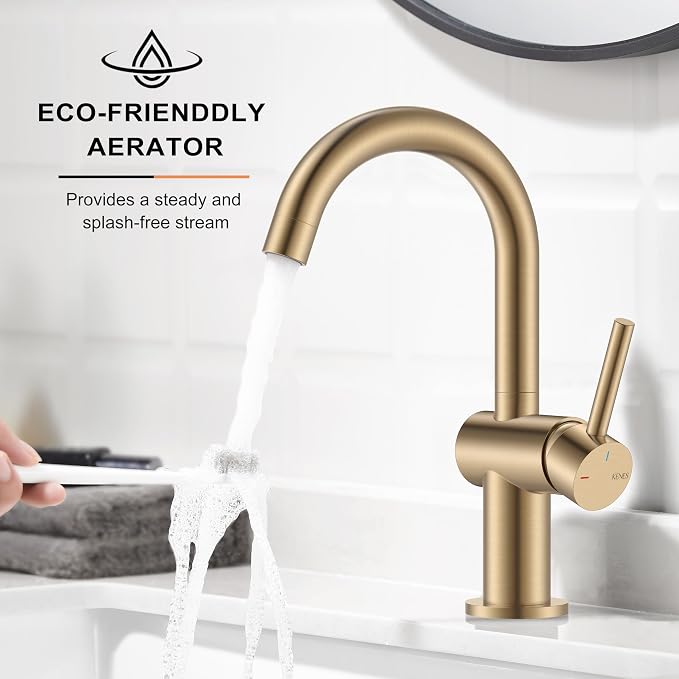 Champagne Bronze Bathroom Faucet 1 Hole, Single Handle Vanity Faucet | Bathroom Sink Faucet with Pop Up Drain & 6 Inch Deck Plate, Lead-Free cUPC & NSF Certified, 1 Handle Faucet for Vanity RV Bar