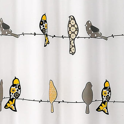 Lush Decor Rowley Birds Shower Curtain, 72” W x 72” L, Yellow & Gray - Colorful Floral Bird Pattern - Whimsical & Playful Bird Shower Curtain - Farmhouse, Coastal, & Boho Bathroom Decor
