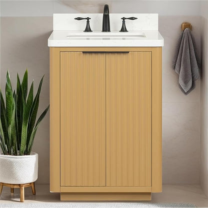 Lavanti Wooderna 24 Inch Bathroom Vanity with Sink – Stylish Firwood Oak Vanity Bathroom with Storage Cabinet – Modern Bathroom Vanities with Single Vanity Sink & Quartz Countertop