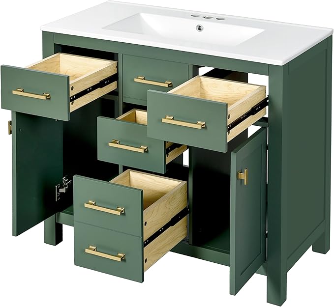 72 Inch Green Bathroom Vanity with Double Sink,Modern Double Sink Vanity with 8 Drawers & 4 Cabinets,Soft Closing Doors with Gold Handles,Solid Wood Frame,Grid Front(2 * 36 Inch)