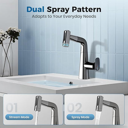 Bathroom Sink Faucet with Pull Down Sprayer,3 Mode Single Handle Vanity Faucet,Kitchen Faucet with 360° Swivel &Pull Down Sprayer