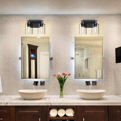 Bathroom Vanity Light Over Mirror,Bathroom Light Fixture Wall Sconce Lighting for Bedroom,Living Room (Black, 2-Light)