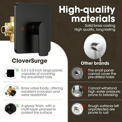 Shower Faucet Set Bathtub Faucet Set with Valve Included Shower Valve Kit with All-Metal High Flow Tub Spout,6 Inch High Pressure Head,Solid Brass Valve Body and Metal Handle Trim,Black