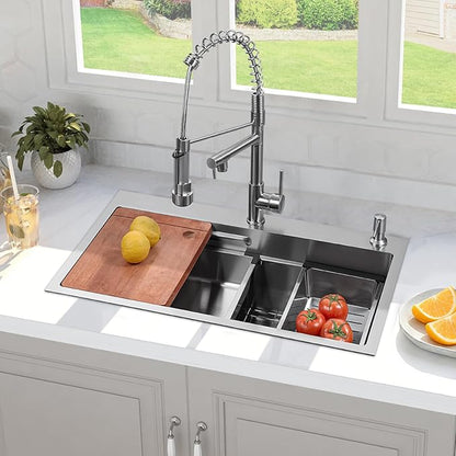 Kitchen Sink 30 Inch Drop In Kitchen Sink With Faucet Modern Stainless Steel Sink Top Mount Workstation Single Bowl Kitchen Sinks