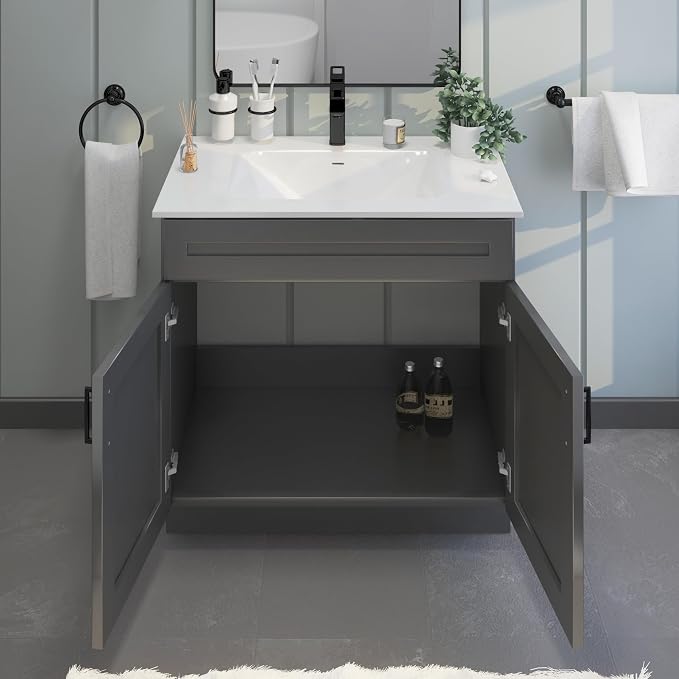36" Grey Shaker Bathroom Vanity Base – Ready-to-Assemble Bathroom Sink Cabinet, Freestanding Vanity Base Only, RTA Bathroom Cabinet, No Top or Sink