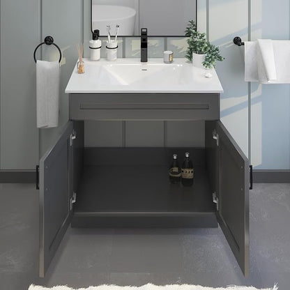 36" Grey Shaker Bathroom Vanity Base, Soft-Close Double-Door Ready-to-Assemble Sink Cabinet, 36" W x 21" D x 34.5" H, Cabinet Only, No Top