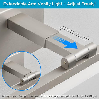 SOLFART LED Vanity Lights Fixtures - 24 inch Brushed Nickel Retractable Modern Bathroom Light Fixture Over Mirror 5CCT